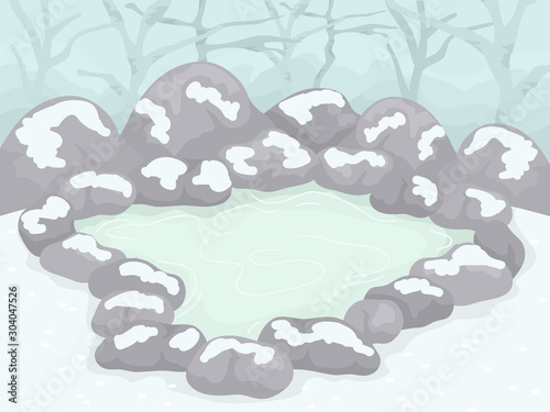 Onsen Bathhouse Snowy Outdoor Illustration