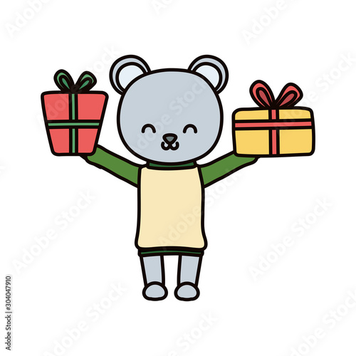 merry christmas celebration cute bear with sweater and gifts decoration © Stockgiu