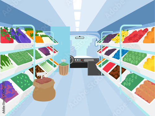Mobile Market Interior Vegetables Illustration