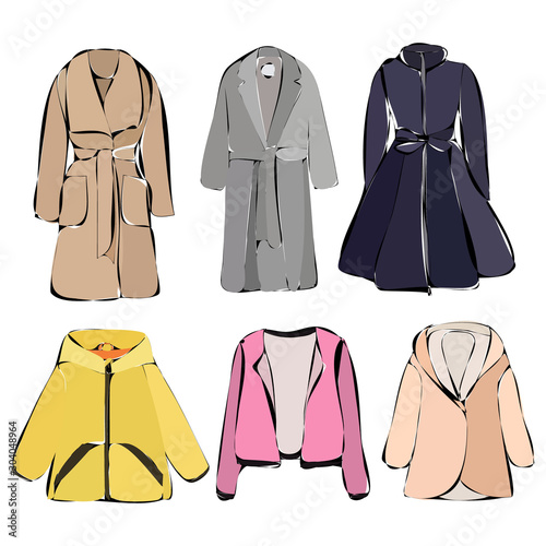 white background, women clothes, coat set