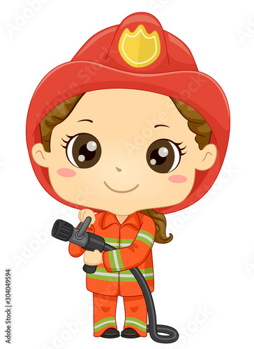 Kid Girl Fireman Illustration