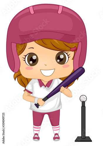 Kid Girl Tee Ball Player Il...