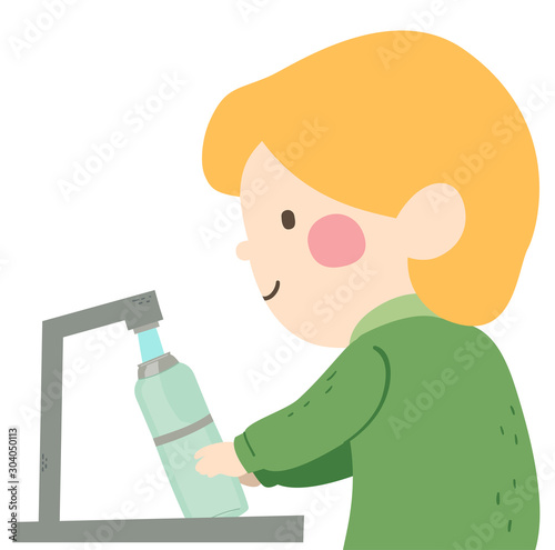 Kid Boy Fill Water Bottle Illustration