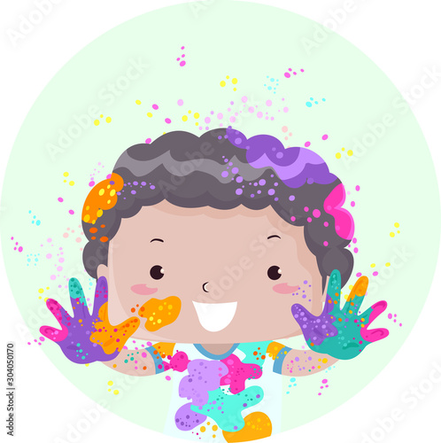 Kid Boy Holi Powder Illustr...