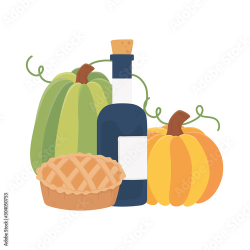 happy thanksgiving day cake pumpkins and wine bottle