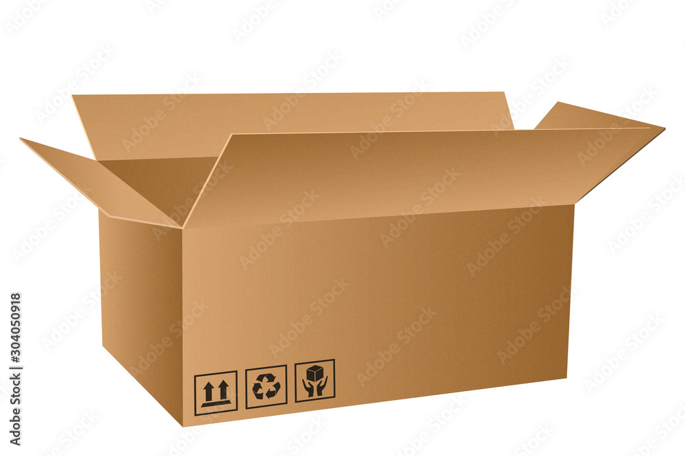 Pudełko kartonowe na białym tle. Przesyłka kurierska - obrazy, fototapety, plakaty 