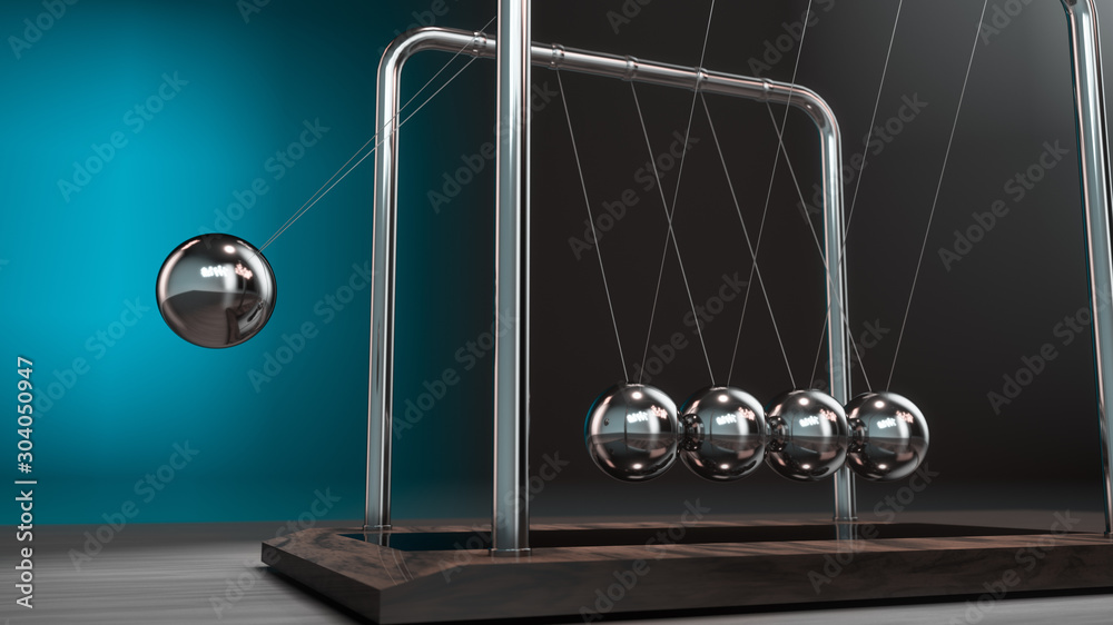 Newton's cradle in action. 3D rendering.