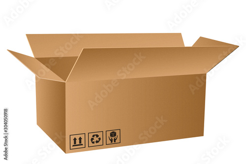 Pudełko kartonowe na białym tle. Przesyłka kurierska