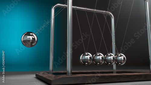Newton's cradle in action. 3D rendering.