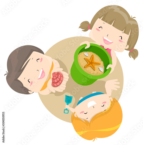 Kids Beach Shells Play Illu...