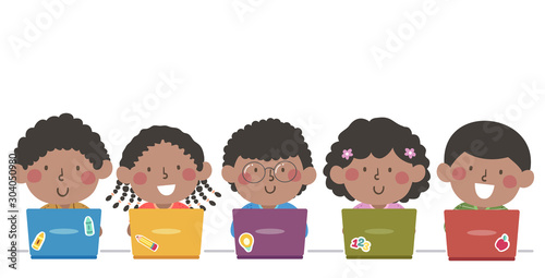 Kids Black Laptop Illustration