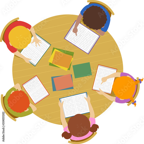 Kids Read School Table Illustration