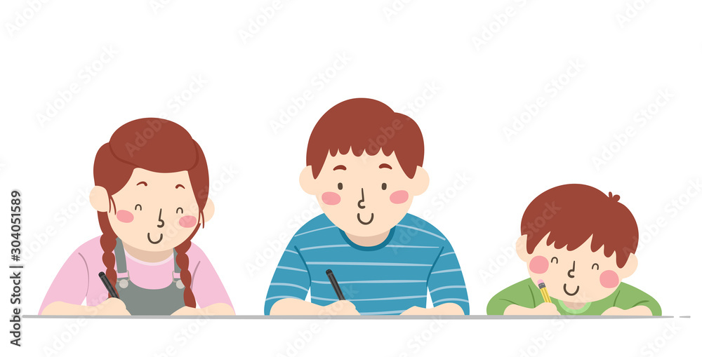 Kids Different Ages Write Illustration