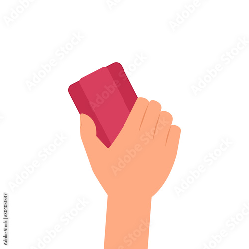 Hand holding brush eraser. Clipart image isolated on white background