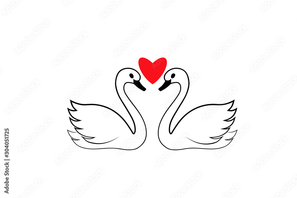 Two swans with heart icon. Clipart image isolated on white background Two swans with heart icon. Clipart image isolated on white background