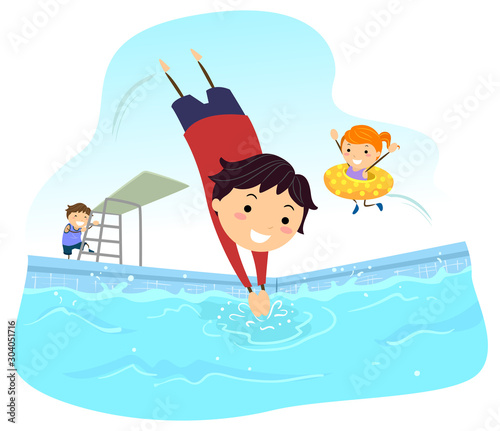 Stickman Kids Dive Illustration