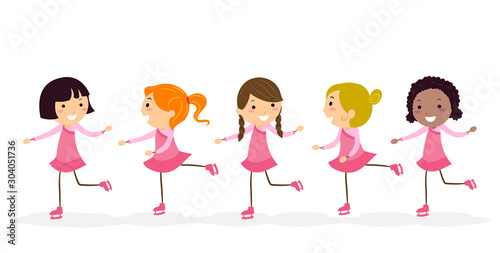Stickman Kids Girls Figure Skating Illustration