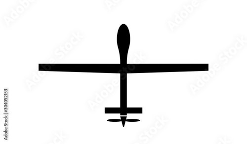 Military drone top view icon. Clipart image isolated on white background