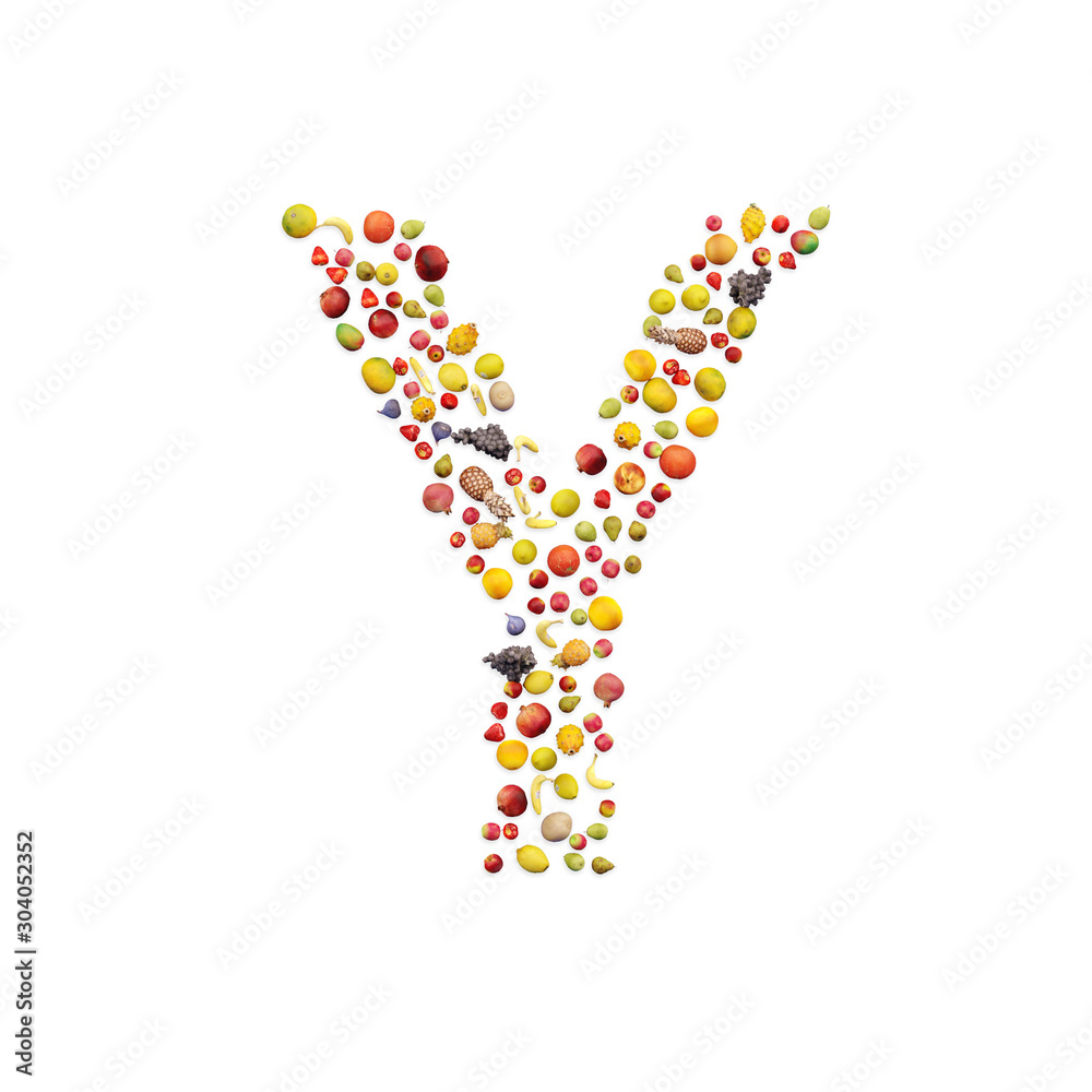 Vegetarian ABC. Fruits on white background forming letter Y