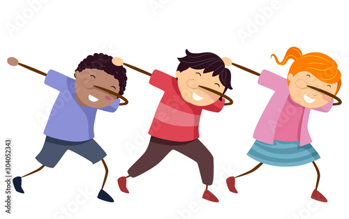 Stickman Kids Group Dub Pose Illustration