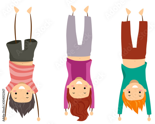 Stickman Kids Group Hand Stand Pose Illustration