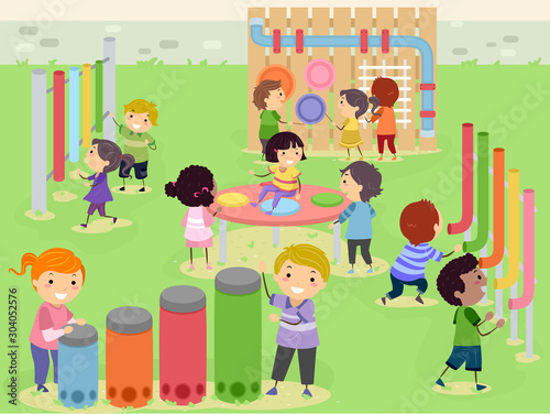 Stickman Kids Musical Sensory Garden Illustration