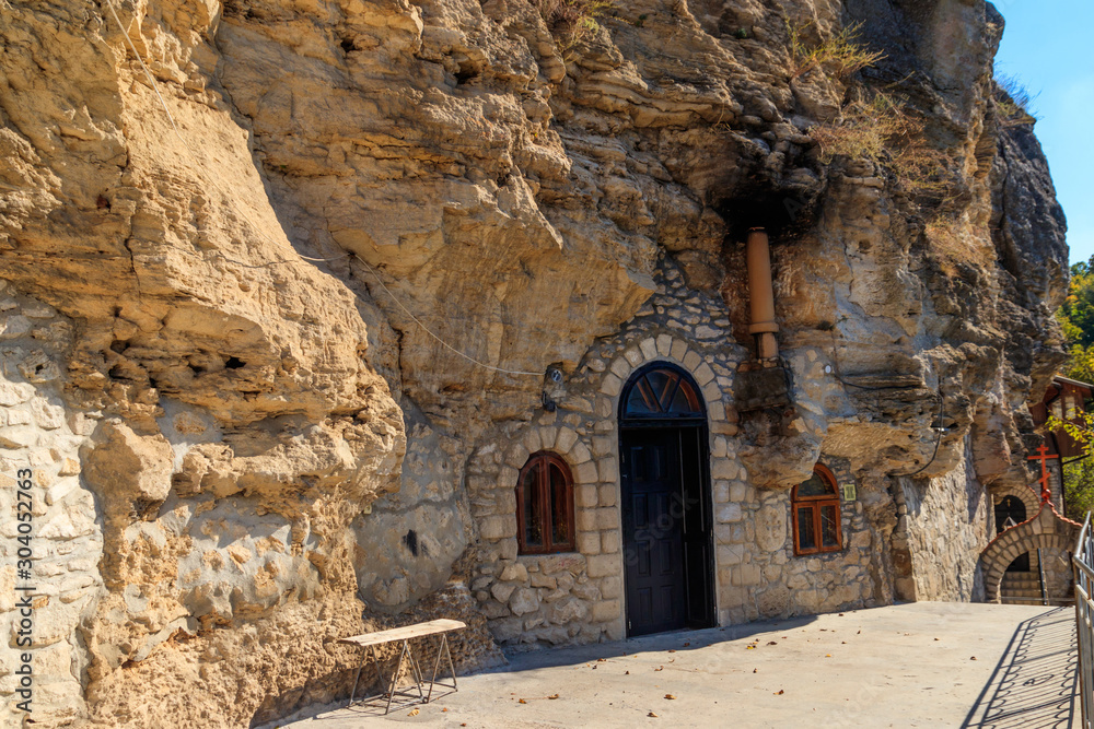 Galician Cave St. Nicholas Monastery located on a bank of the Dniester river in Halytsya village, Chernivtsi region, Ukraine