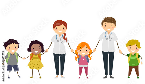 Stickman Kids School Nurses Illustration