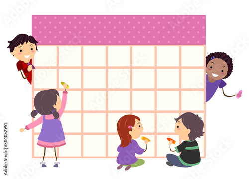 Stickman Kids Write School Calendar Illustration