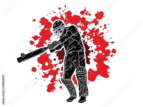 Cricket player action cartoon sport graphic vector.