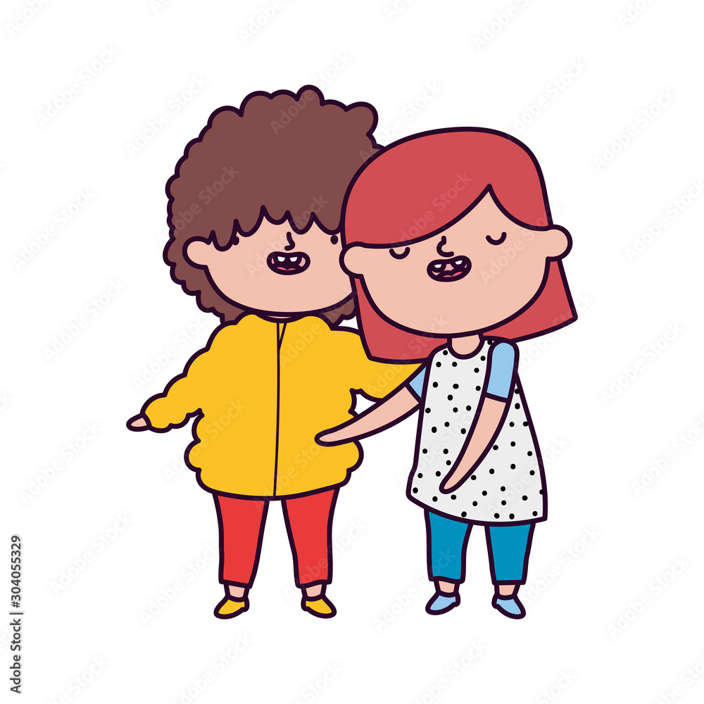 cute little boy and girl hugging on white background cute little boy and girl hugging on white background