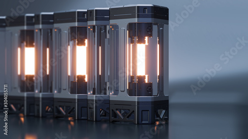 Sci-fi energy power device. Futuristic military battery. 3d render