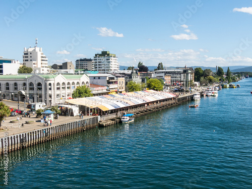 River view of Valdivia river terminal and fishmarket photo