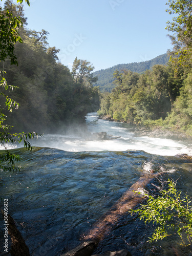 Waterfall of La Leona, in Huilo Huilo Biological Reserve, Los Ríos Region, southern Chile.