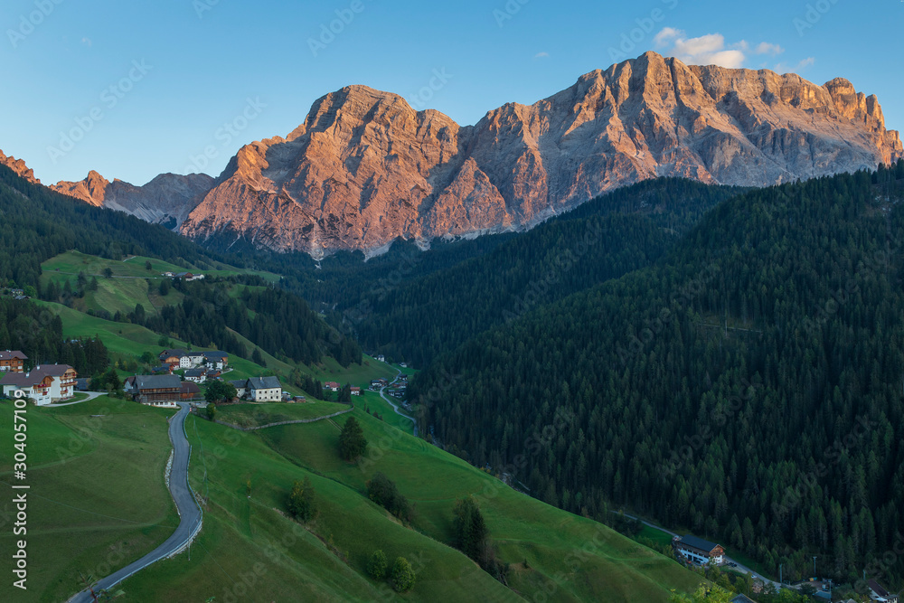 The valley of the town of La Vall in the Italian Dolomites