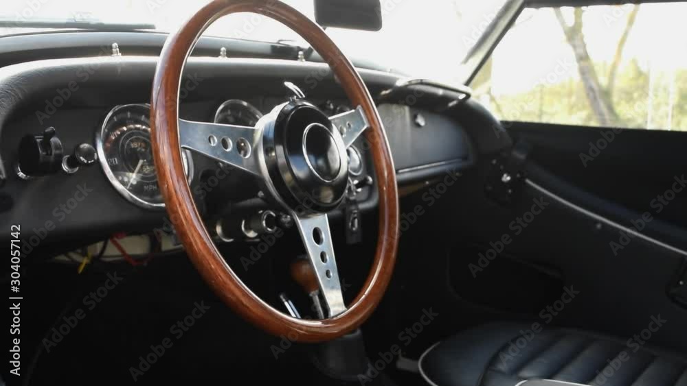 Rome, Italy - November 10th 2019: Closeup interior Triumph TR3A 1959