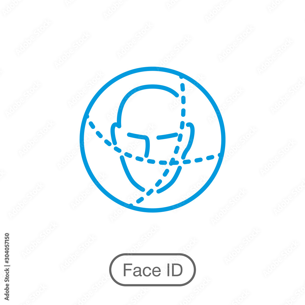 Face identification icon. Thin line icon