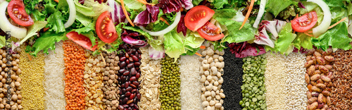 Healthy vegaetarian food background. Top view photo