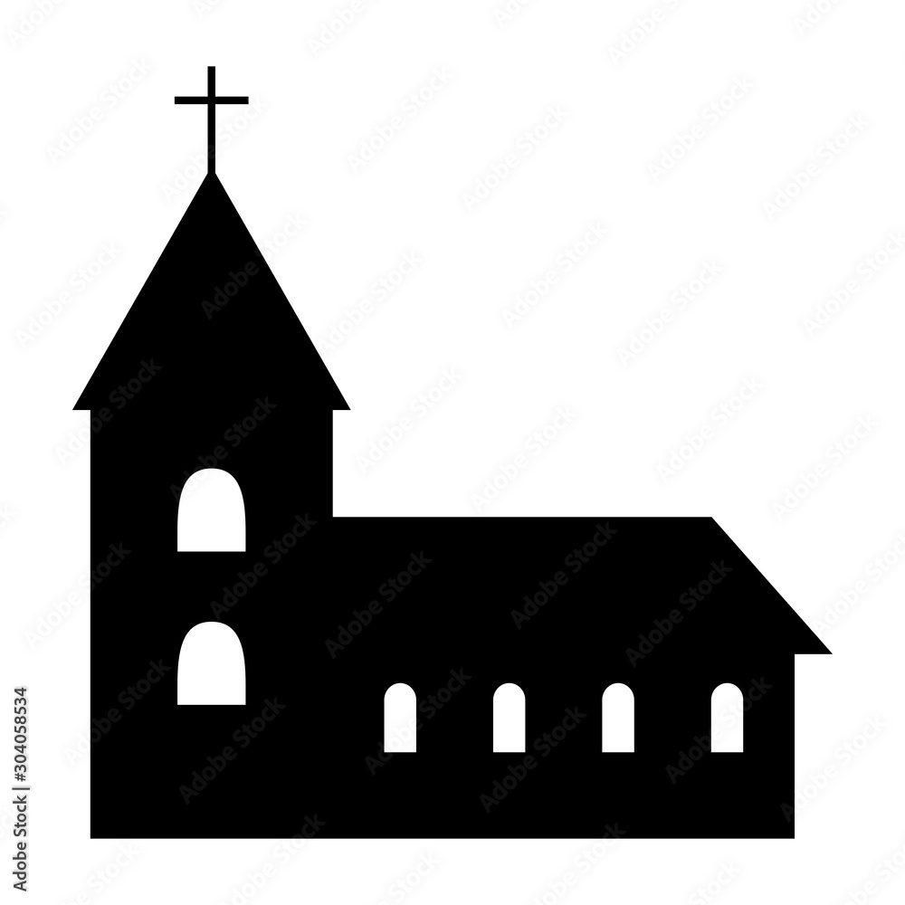 Church icob silhouette. Vector illustration isolated on white. - obrazy, fototapety, plakaty 