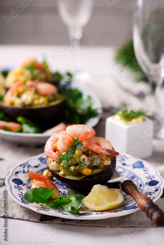 Avocado and shrimp salad.selective focus