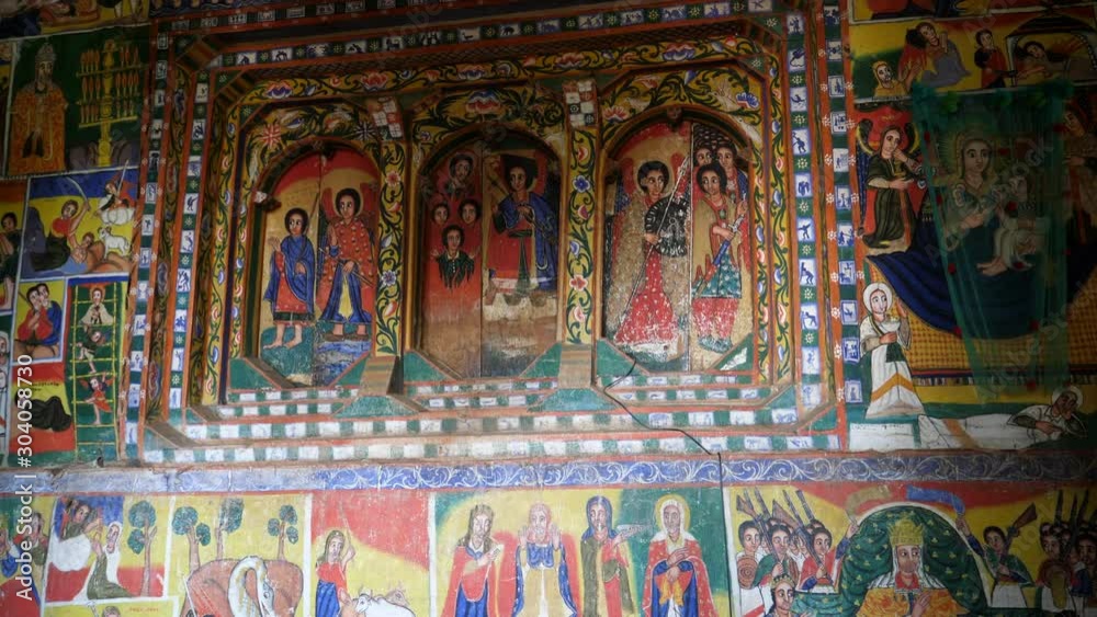 Close up of incredibly detailed monastery wall painting in Gondar, Ethiopia Close up of incredibly detailed monastery wall painting in Gondar, Ethiopia