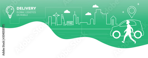 Online delivery service concept, online order tracking,Logistics and Delivery, on mobile Vector.illustration.Shop truck.Money transport and shipment