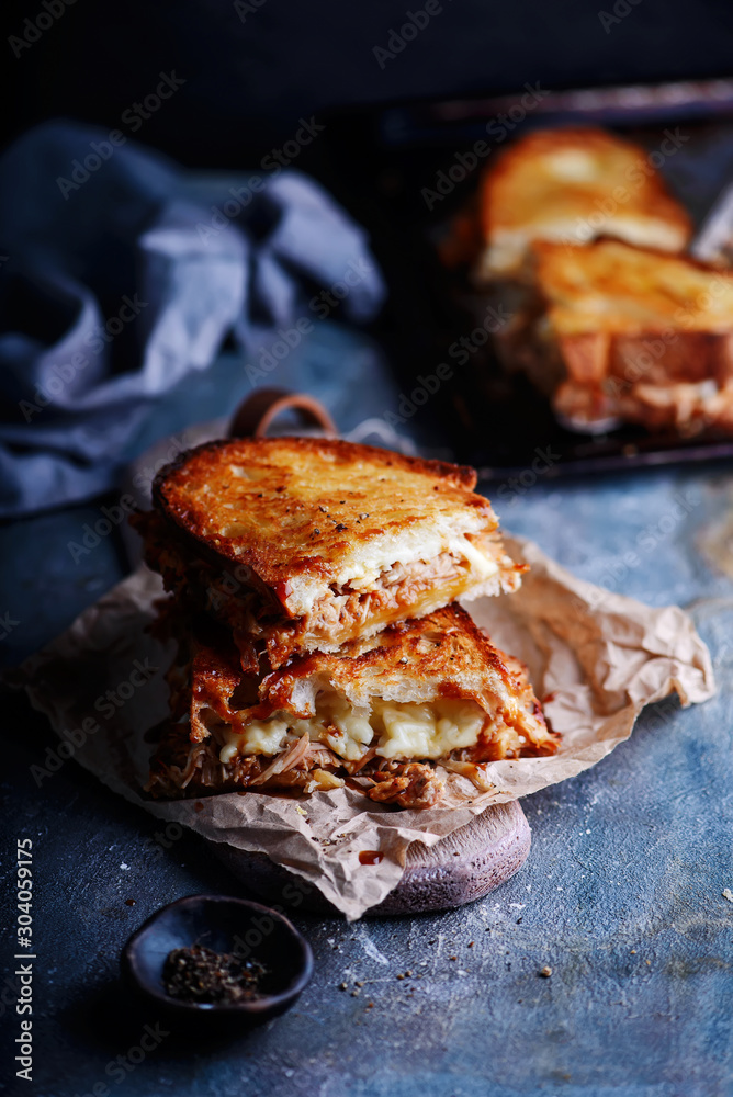 Pulled pork grilled cheese sandwich