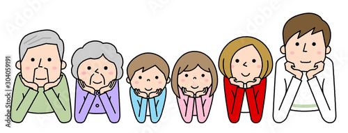 頬杖　家族　三世代