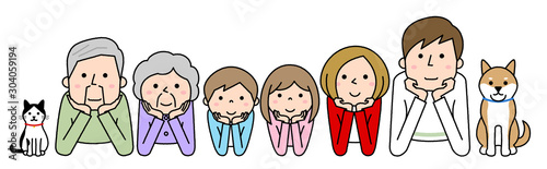 頬杖　家族　三世代