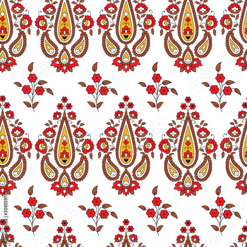 Indian kalamkari vector paisley with flower repeat