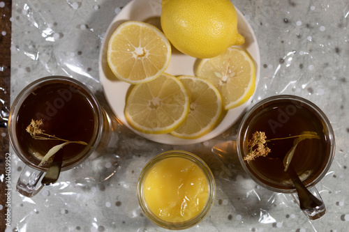 Linden tea, lemon and honey. 