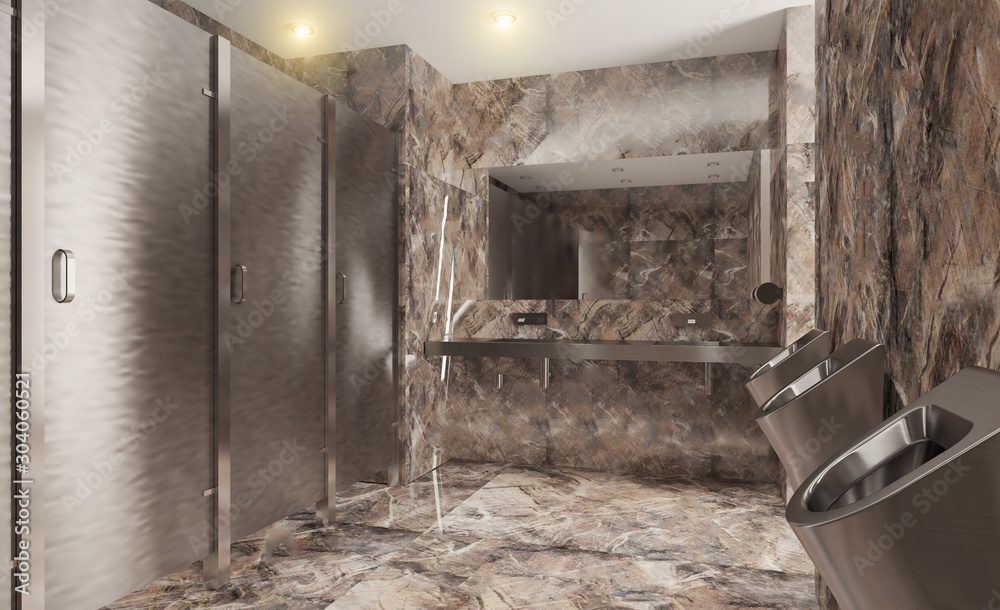 stainless steel doors in a public toilet. 3D rendering stainless steel doors in a public toilet. 3D rendering