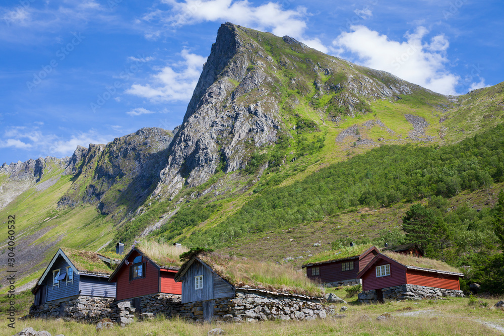 Norwegian hut in the big mountains in Norway