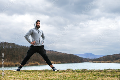 Sportive man training outdoor